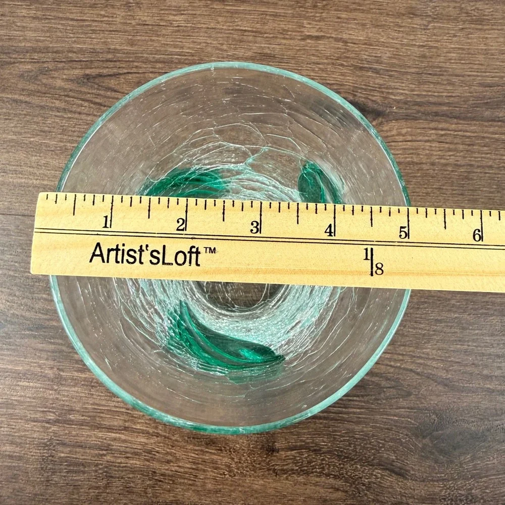 Blenko 366SL Leaf Beaker Vase Sea Green Crackle Glass Mid Century